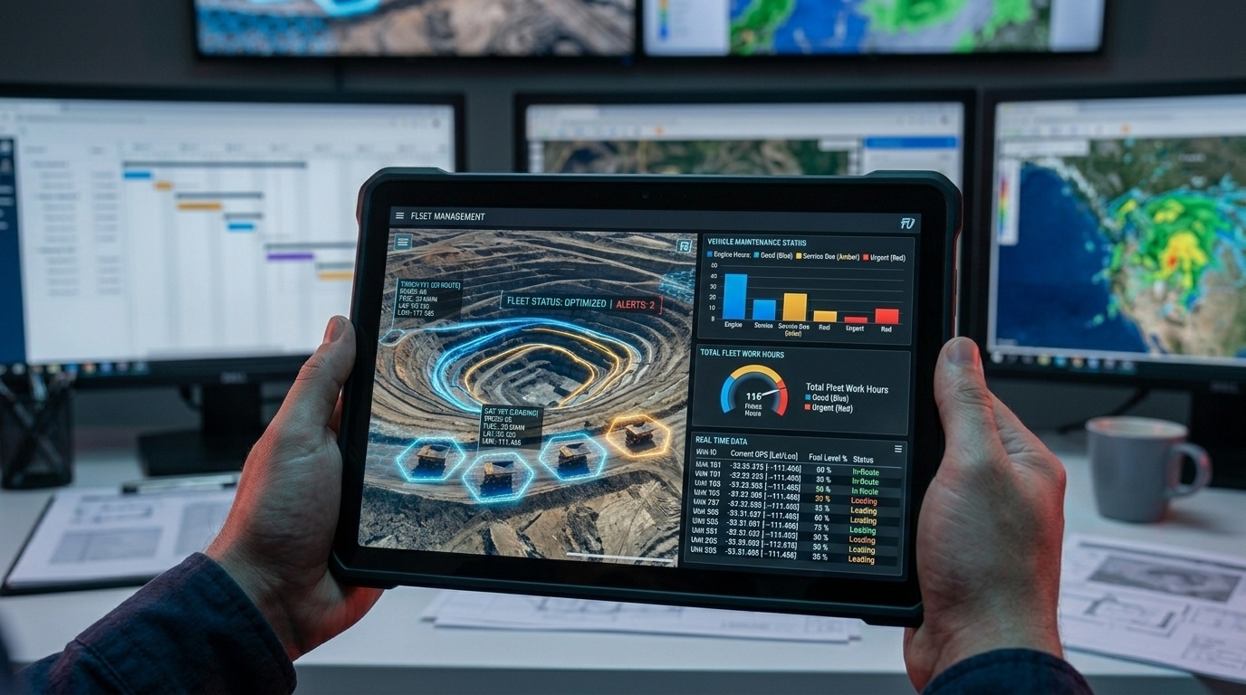 Dashboard de gestão de frotas em tablet
